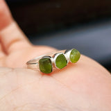 Solid 925 Sterling Silver & Raw Peridot Handmade 3x Setting Ring
