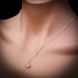 Solid 925 Sterling Silver & Natural Rose Quartz Faceted 9mm Drop Pendant Necklace
