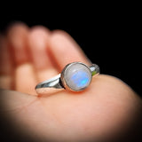 (O) Solid 925 Sterling Silver & Natural Moonstone Rustic Handmade Ring