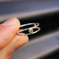 Solid 925 Sterling Silver & Natural Peridot Double Band Ring