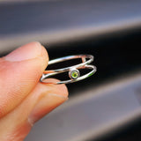 Solid 925 Sterling Silver & Natural Peridot Double Band Ring