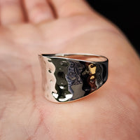 Solid 925 Sterling Silver Concaved Hammer Finish Wide Band Ring