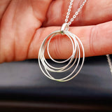 Solid 925 Sterling Silver 24mm Round Multi Layer Wire Pendant Necklace