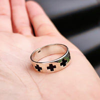 Solid 925 Sterling Silver Black Cross Band Ring