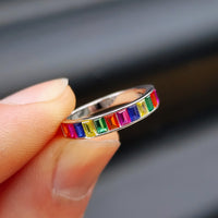 (M) Solid 925 Sterling Silver & Colored CZ 4mm Band Ring