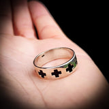 (T) Solid 925 Sterling Silver Black Cross Band Ring
