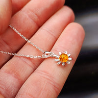 Solid 925 Sterling Silver & Natural Amber Daisey Pendant Necklace