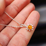Solid 925 Sterling Silver & Natural Amber Daisey Pendant Necklace