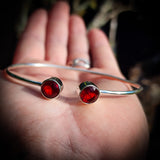Solid 925 Sterling Silver & Natural Garnet Handmade Cuff Bracelet