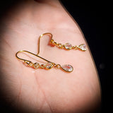 Solid 925 Sterling Silver Gold CZ 3 Setting Hanging Hook Earrings