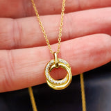 Solid 925 Sterling Silver Gold CZ Diamond Double Ring Necklace