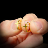 Solid 925 Sterling Silver Gold Cross Hoop Earrings