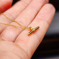 Solid 925 Sterling Silver Gold T-bar Fob Chain Necklace