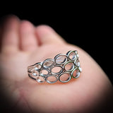 (T) Solid 925 Sterling Silver Honeycomb 10mm Wide Band Ring