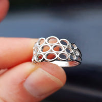Solid 925 Sterling Silver Honeycomb 10mm Wide Band Ring
