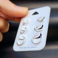 3x Sets of Solid 925 Sterling Silver Round Hoop Sleeper Earrings