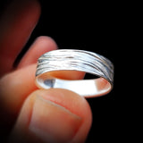 (T) Solid 925 Sterling Silver Textured Wave Finish 6mm Band Ring