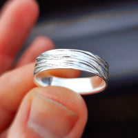 (T) Solid 925 Sterling Silver Textured Wave Finish 6mm Band Ring