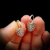 Solid 925 Sterling Silver Monstera Plant Leaf Hoop Earrings
