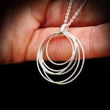 Solid 925 Sterling Silver 24mm Round Multi Layer Wire Pendant Necklace