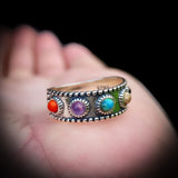 Solid Oxidized 925 Sterling Silver & Mixed Gemstone Band Ring