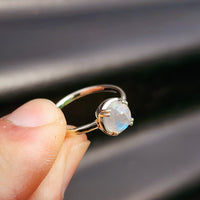 Solid 925 Sterling Silver & Natural Moonstone Double Claw Signet Ring