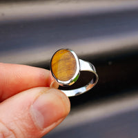 Solid 925 Sterling Silver & 18mm Natural Tiger Eye Oval Solitaire Ring