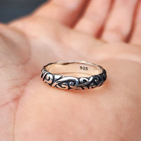 Solid 925 Sterling Silver Oxidized Koru Band Ring