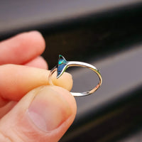 (Q) Solid 925 Sterling Silver & Paua Whale Tail Ring