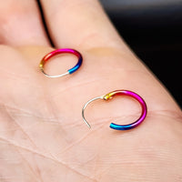 12mm Solid 925 Sterling Silver Rainbow Hoop Sleeper Earrings