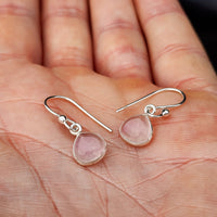 Solid 925 Sterling Silver & Natural Rose Quartz Drop Hook Earrings
