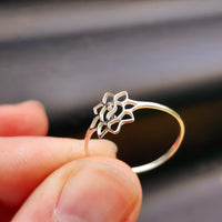 (T) Solid 925 Sterling Silver Yin Yang Lotus Ring