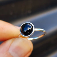 Solid 925 Sterling Silver & 10mm Natural Black Onyx Round Signet Ring