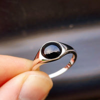 Solid 925 Sterling Silver & Natural Black Onyx 10mm Round Signet Ring