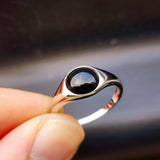 Solid 925 Sterling Silver & Natural Black Onyx 10mm Round Signet Ring