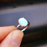 (Q) Solid 925 Sterling Silver & 10mm White Created Opal Solitaire Ring