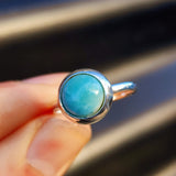 Solid 925 Sterling Silver & 12mm Natural Larimar Round Signet Ring