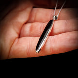 Solid 925 Sterling Silver & 38mm Natural Black Onyx Long Oval Pendant Necklace