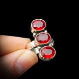 Solid 925 Sterling Silver & Triple Setting Natural Garnet Handmade Solitaire Ring