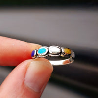 (T) Solid 925 Sterling Silver & 4x Mixed Gemstone Setting Ring