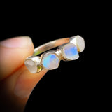Solid 925 Sterling Silver & Raw Irregular Moonstone 4x Setting Handmade Ring
