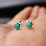 Solid 925 Sterling Silver & 5mm Natural Amazonite Round Stud Earrings