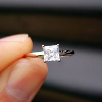 (O) Solid 925 Sterling Silver & 5mm CZ Diamond Square Solitaire Ring