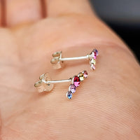 Solid 925 Sterling Silver & 5x Multi Setting Colored CZ Stud Earrings