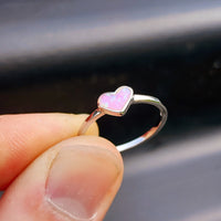 (Q) Solid 925 Sterling Silver & 6mm Pink Created Opal Heart Ring