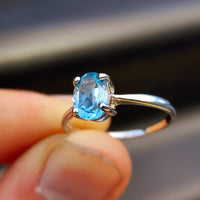 Solid 925 Sterling Silver & 8mm Sky Blue Topaz Clawed Solitaire Ring