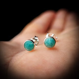 Solid 925 Sterling Silver & 5mm Natural Amazonite Round Stud Earrings