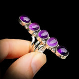 (Q) Solid 925 Sterling Silver & Natural Amethyst XL Multi Setting Handmade Solitaire Ring