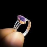 (Q) Solid 925 Sterling Silver & Natural Amethyst 3 Bar Cage Ring