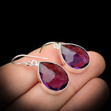 Solid 925 Sterling Silver & Natural Amethyst Handmade Hanging Hook Earrings